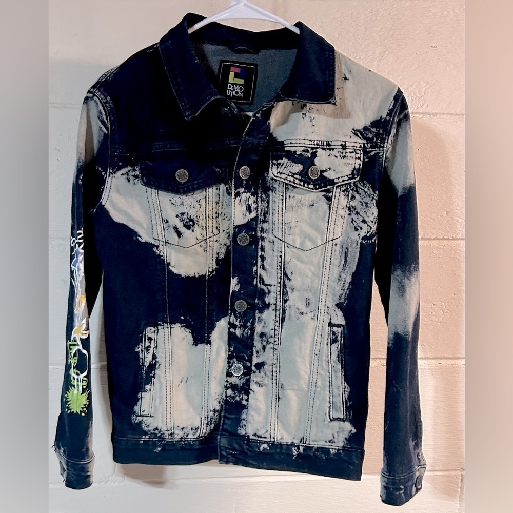 Hand Painted Graffiti Denim Jacket Streetwear Grunge One of a Kind M - Picture 5 of 10
